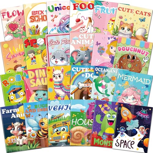 Elfew 24 Mini Libros para Colorear para Niños de 2 a 4 años, una Divertida Actividad de Arte y Manualidades para Niños de 4 a 8 años, Regalos Cumpleaños Niños Colegio, Detalles Cumpleaños Niños