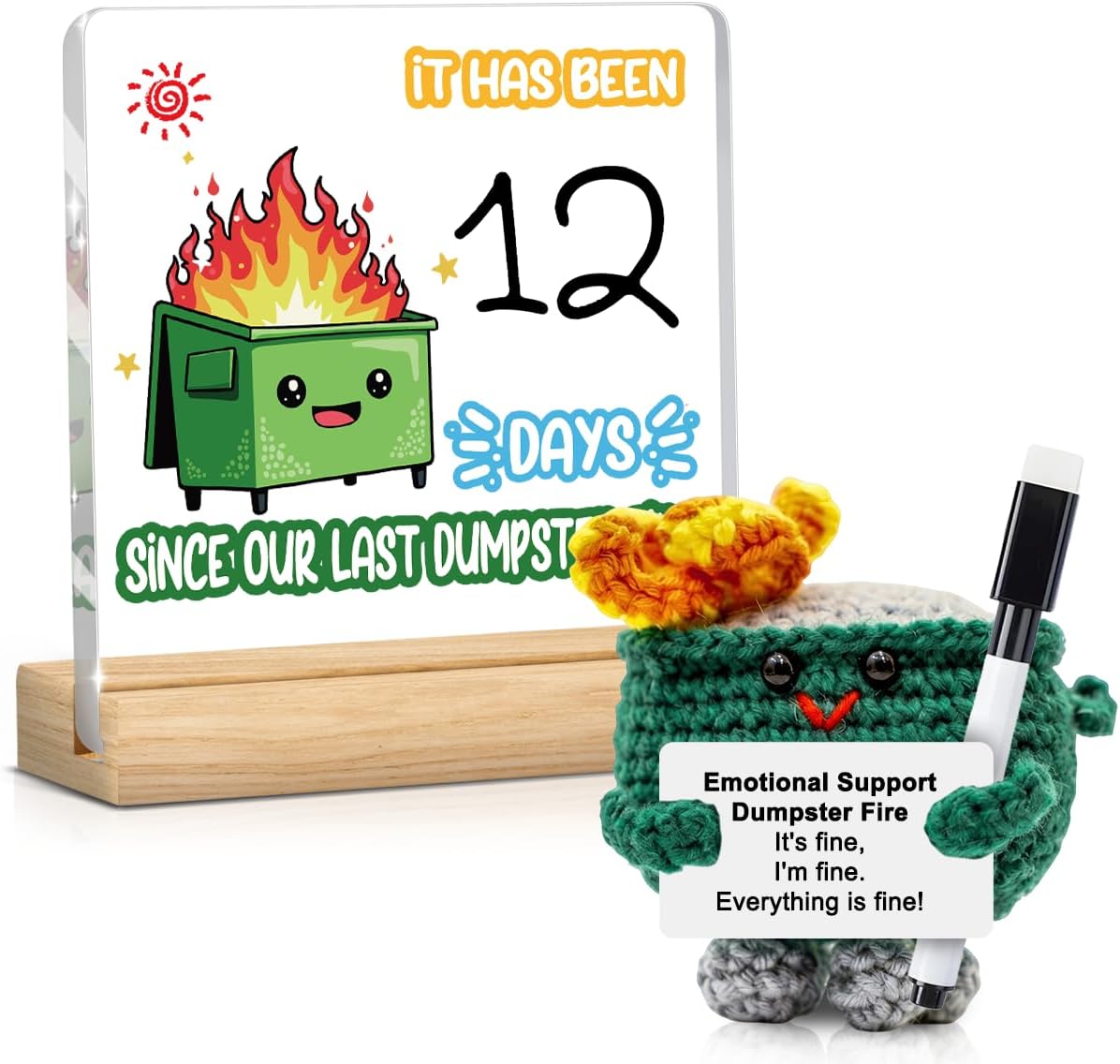 Funny Dumpster Fire Decor Emotional Support Dumpster Fire Crochet Set Office Sign Desk Accessories Positive DIY Sign Appreciation Gifts for Women Men Coworker Staff Team Employees Boss HR