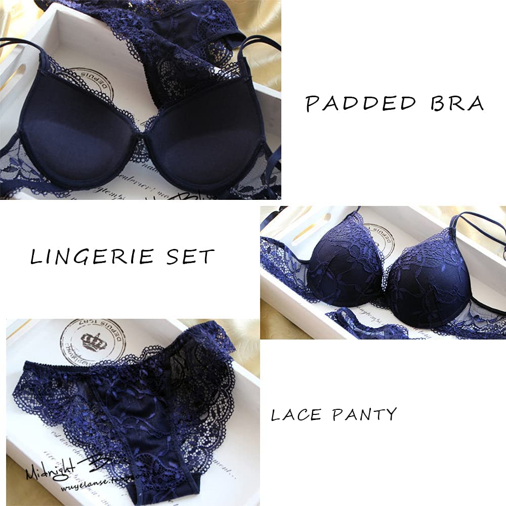 SHEKINI Dessous Set Damen Push Up BH mit Bügel Nicht Abnehmbare Gepolstert Spitzen BH Set Sexy Lingerie BH und Slip 2 Teilige Unterwäsche Frauen