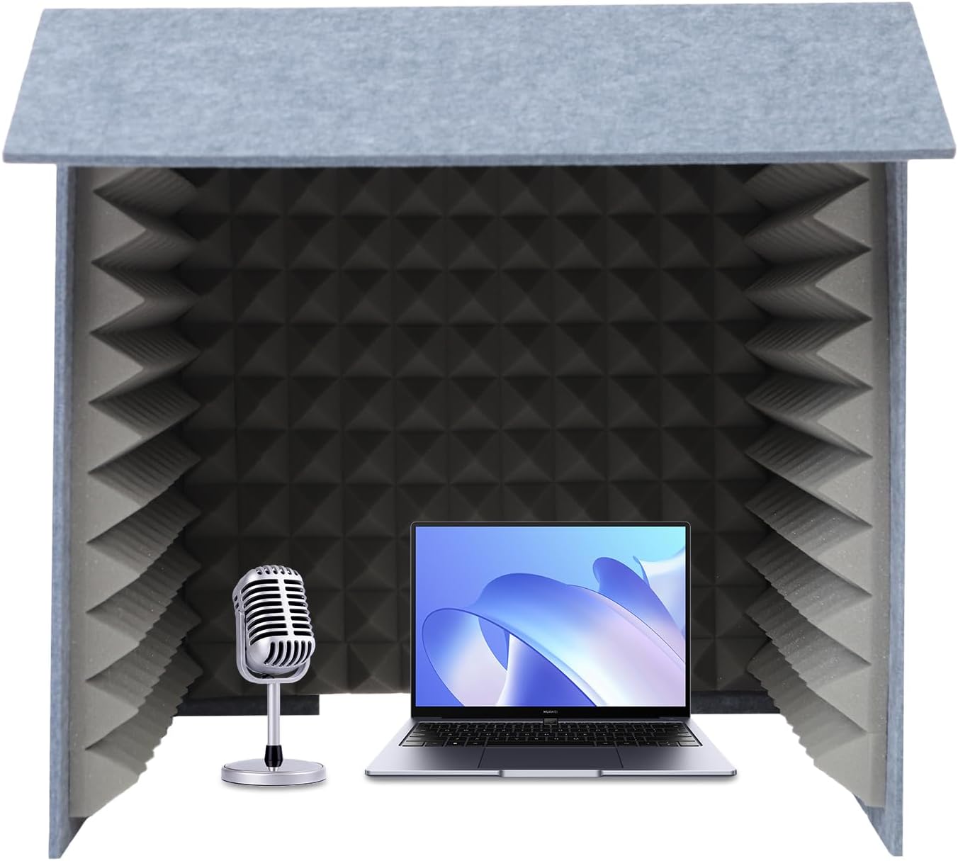Desktop Soundproof Cover,Portable Vocal Recording Booth,Square Double-layer Soundproof Microphone Isolation Shield, Tabletop Vocal Absorbing Shield, Small Music Recording Booth for Home Studio, Gray