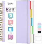Cahier à Spirale 8.5" x 11", 5 Cahiers de Sujet Ligné Universitaire avec Diviseurs Amovibles, 300 Pages 100GSM Épais Journal d'Écriture à Spirale pour Femmes & Hommes, Grand Cahier Ligné A4 pour Travail, École