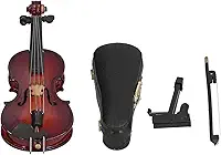LIZEALUCKY Violino em miniatura com suporte de arco suporte do mundo menor violino mini violino pintado superfície simulação violino com caixa preta violino miniatura de madeira para decorar casas ou escritórios