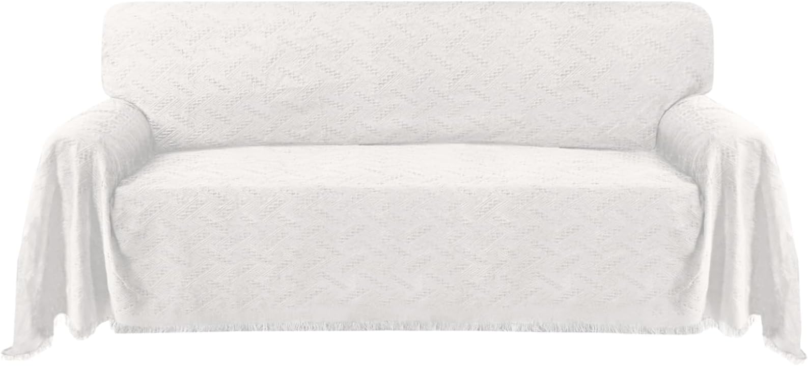 TurquoizeCotton Sofa Cover Couch Cover White Couch Protector Sofa Throw Cover for Couches Washable Sectional Sofa Covers for Dogs Feature Geometrical Woven Fabric (91"x 134",XX-Large,White)
