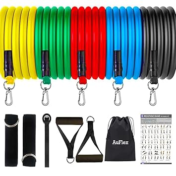 Resistance Band Set (11 pcs) -Natural Latex Fitness Band- Resistance Bands for Workout Men & Women