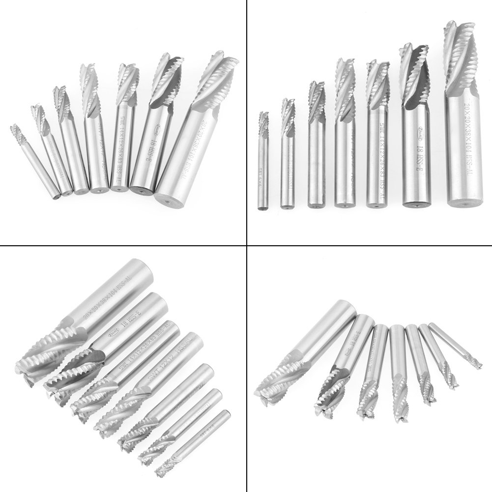 Set de 7 Fresas HSS de 4 Flautas, 6-20mm, para Fresadora CNC, Procesamiento de Metales