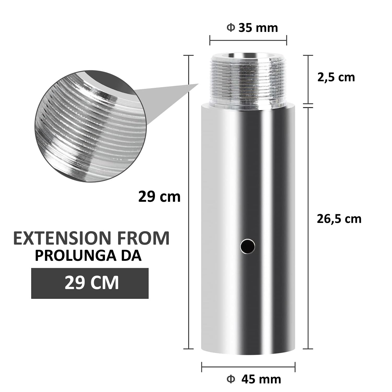 FFitness Prolunga Palo Pole Dance Estensione 15,5 CM / 29 CM / 52,5 CM Diametro 4,5 cm Raccordi per altezza Extra Tubo in Acciaio (29 cm)