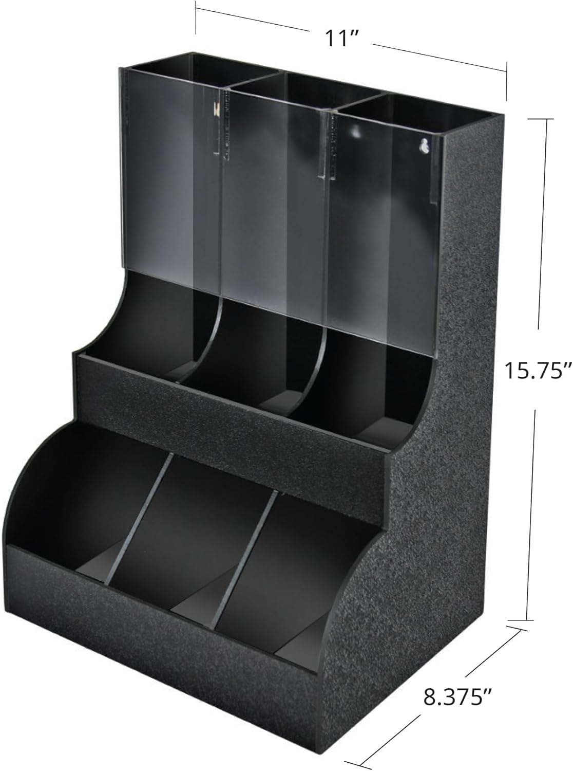 Black Six Compartment Two-Tiered Condiment Organizer with Clear Front