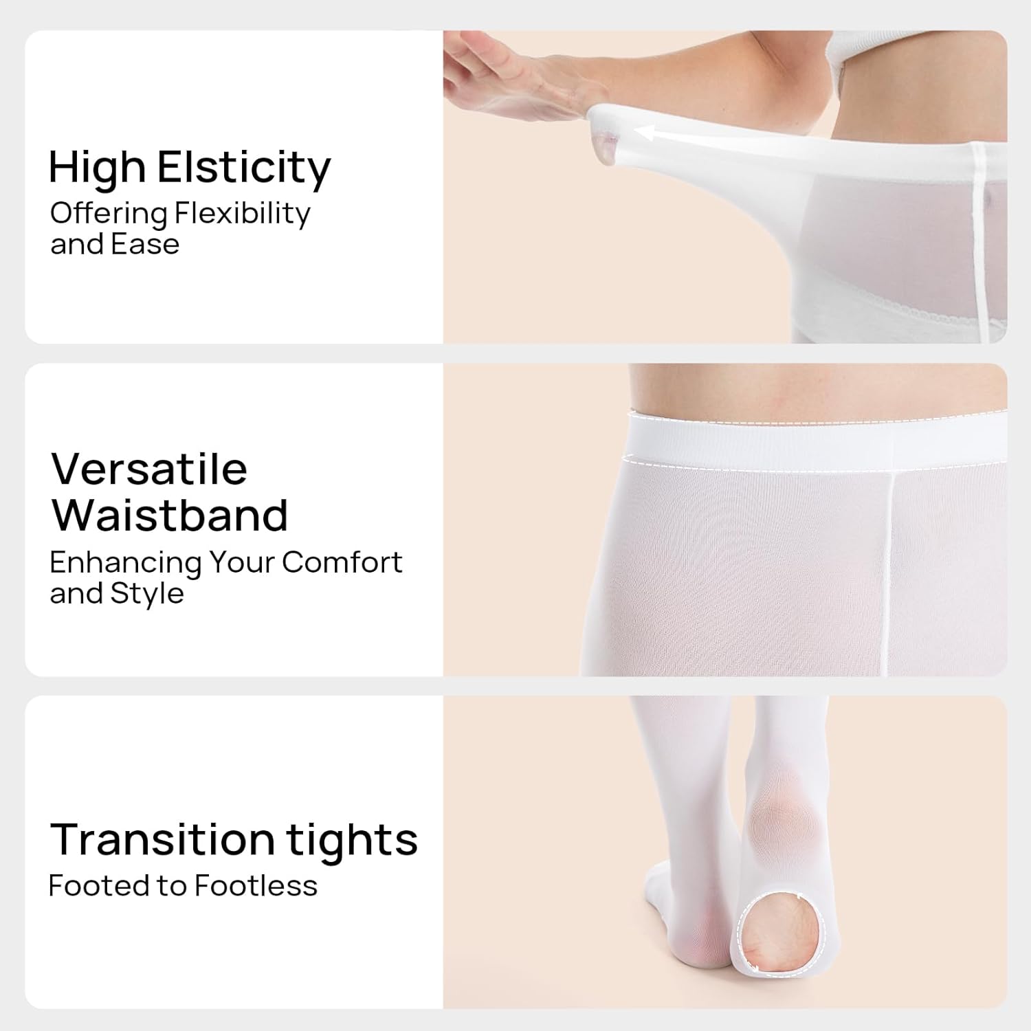 MANZI Womens Girls Solid Color Comfortable Convertible Ballet Tights 1-3 Pairs Pack - Image 2