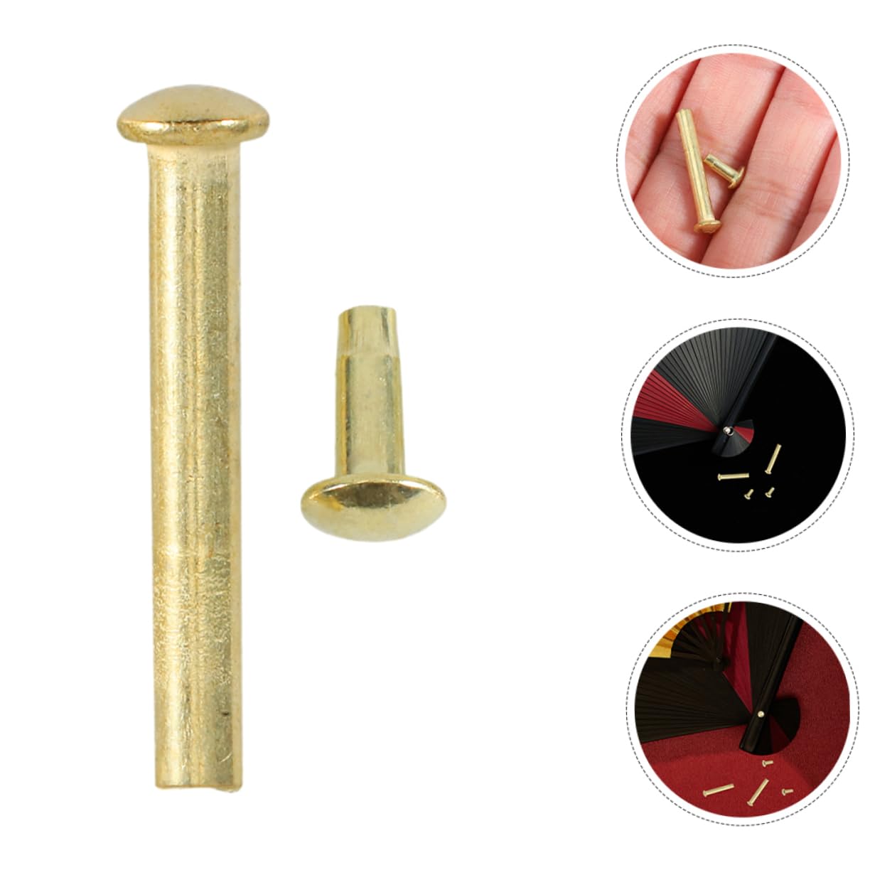 BUGUUYO 5-Set Gold-Plated Rivets & Shaft Nuts – Folding Fan Repair Kit With Iron Fasteners, Replacement Pins For Handheld Fan Shafts, DIY Restoration Tool For Traditional & Electric Fans