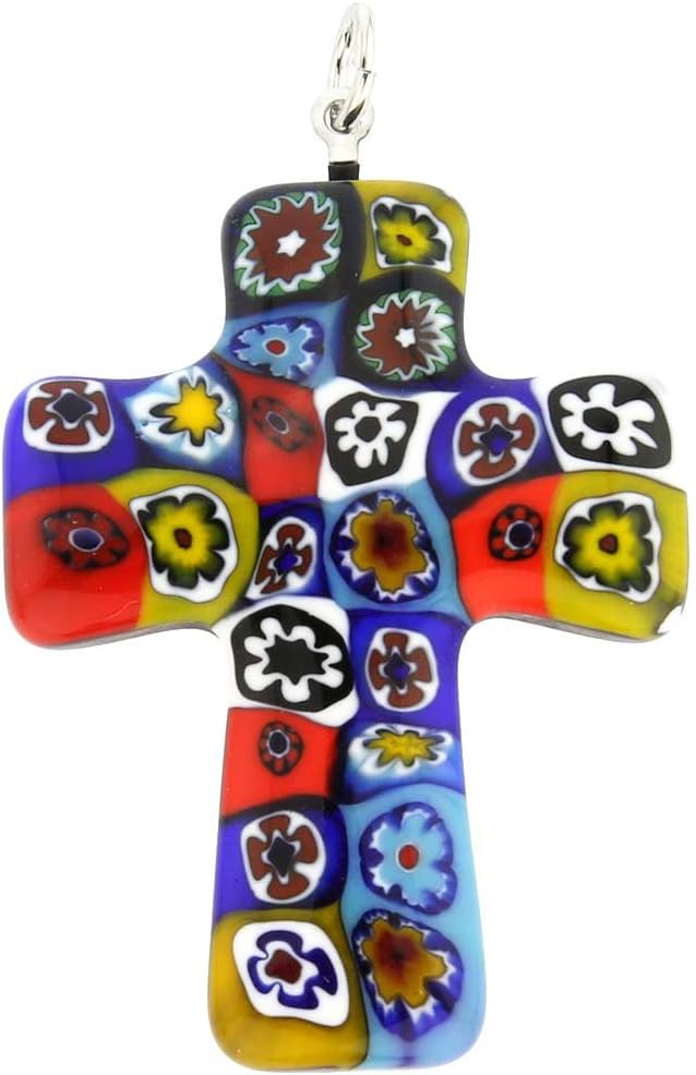 Glass Of Venice Murano Glass Color Splash Millefiori Cross Pendant