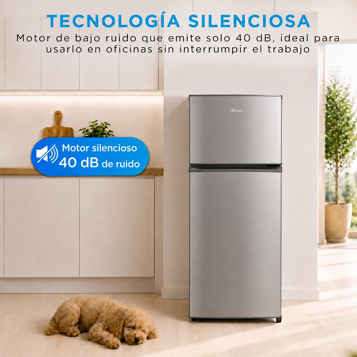 Midea Frigorífico 2 puertas 140 cm alto x 55 cm ancho, Inox, Capacidad 204 L, Nevera Pequeña con Congelador Low Frost de Bajo Consumo, Puerta Reversible, Luz LED, Silencioso 40dB, Cajón de Frutas