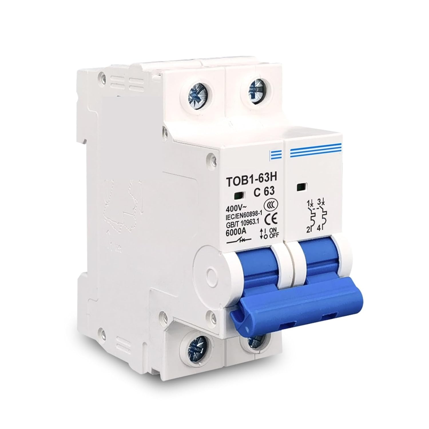 2P AC MCB TOB1-63 C Type 230/400V~ 50HZ/60HZ Mini Circuit Breaker 6A 10A 16A 20A 25A 32A 40A 50A 63A 1Pcs(2P 32A)
