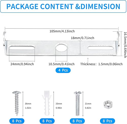 Miniatura 2 de 4 Packs Kit Universal de Soporte de Montaje para Luminaria Cuadrado, Placa de Luz de Techo de 4.1 Pulgadas Soporte de Montaje en Pared de Barra