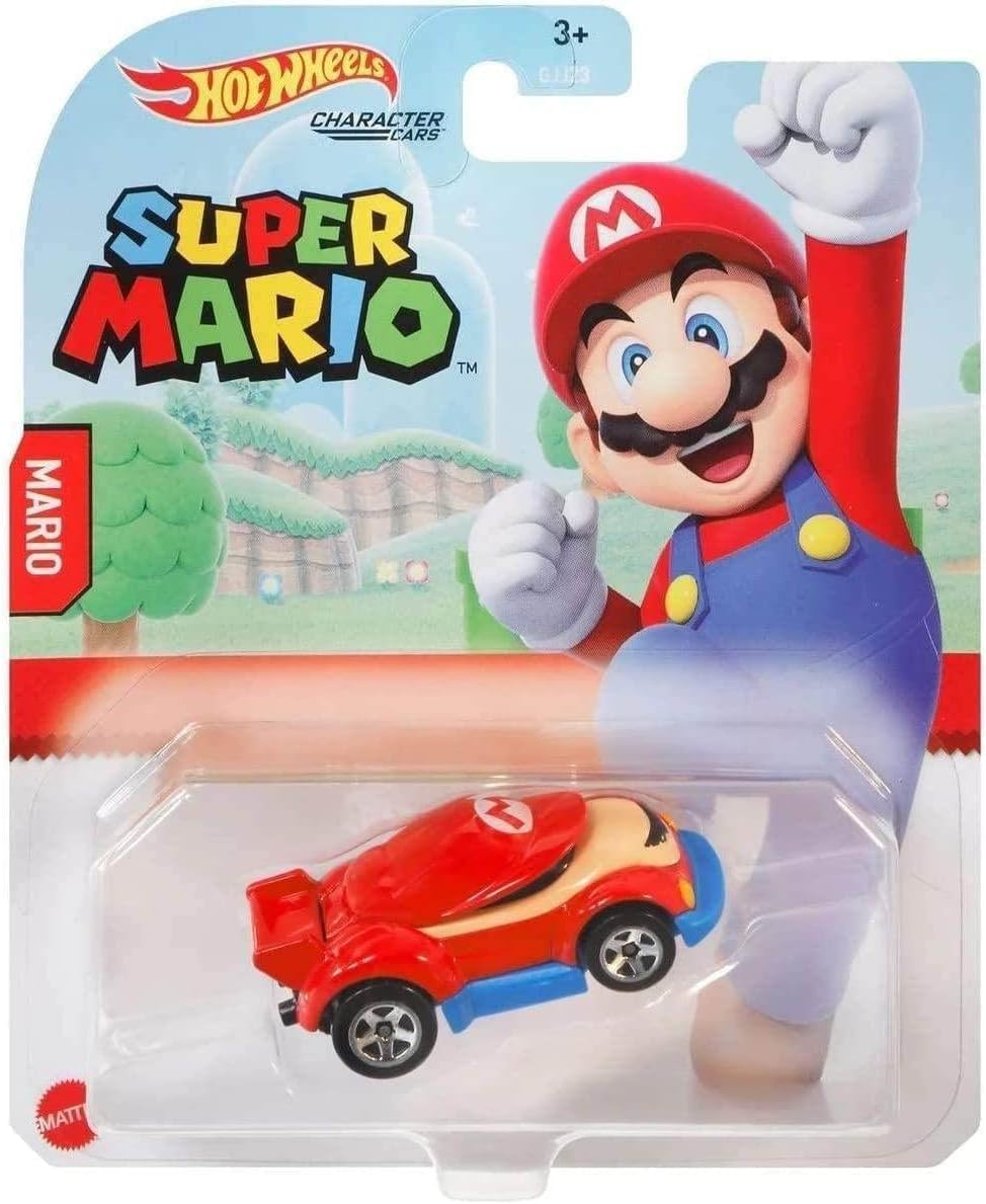Hot Wheels Super Mario Character Cars Collection – Mario, Luigi, Princess Peach, Light Blue Yoshi, Bullet Bill & Donkey Kong, Die‑Cast 1:64 Scale, GRM37, Ages 3+ (Pack of 6)