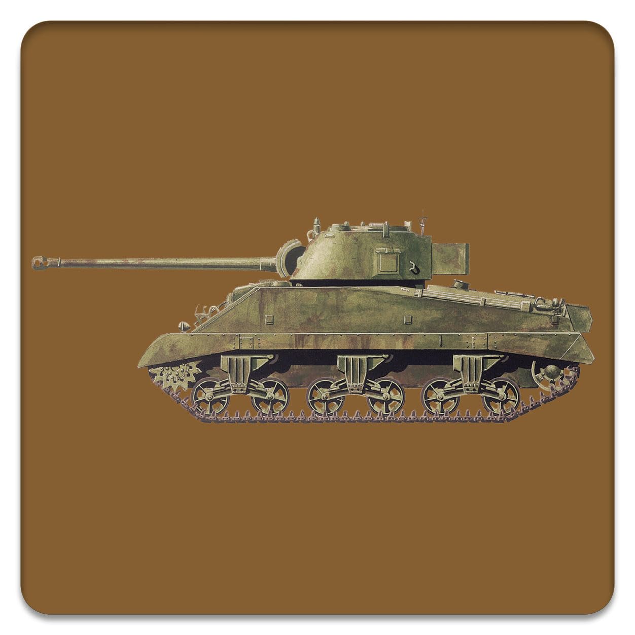 Tanks Bamboo Drinks Coaster (one), for Armoured Vehicle Enthusiasts, for Any Occasion,10 x 10 cms, Khaki