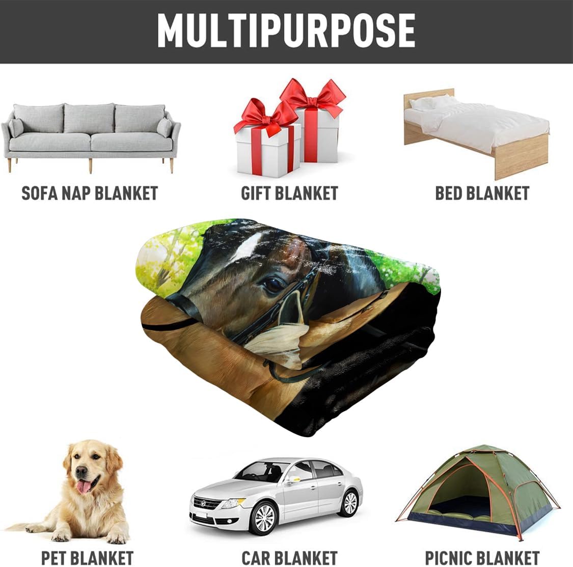 SXCHEN 60"x80" Blankets Plush Sofa Bed Throw 2 Horses Forest Farm