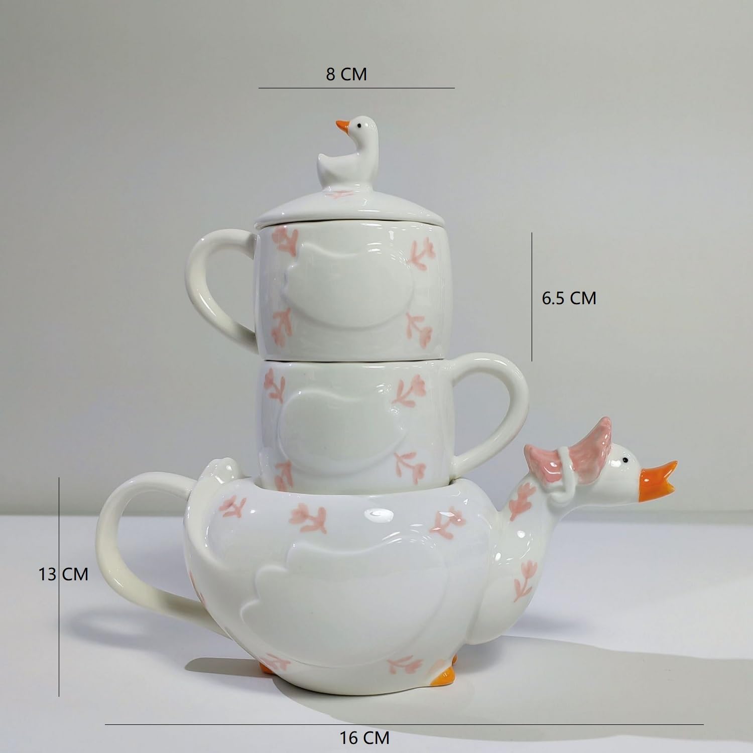 ZPGXLRZ Mother Duck Ceramic Tea Pot with 2 Tea Cups Set, Hand