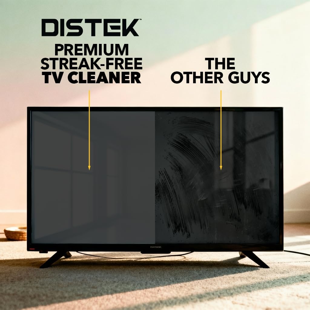 Distek TV Cleaner Spray 473 mL with Large Microfiber Cloth | Made in The USA | Easy Streak-Free Application | Safe for Flat Panel & LCD Displays, Glass Screens, Tablets, Monitors, & iPhones
