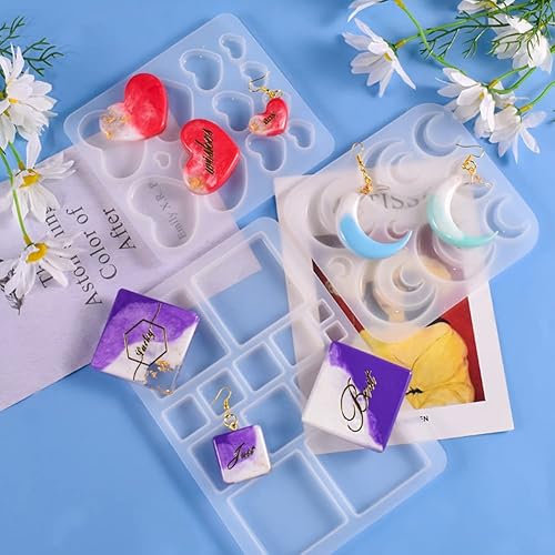 Miniatura 4 de Molde de silicona para llavero de resina epoxi, 8 piezas para bricolaje, colgante de oreja, molde de silicona cuadrado circular con forma de amor,
