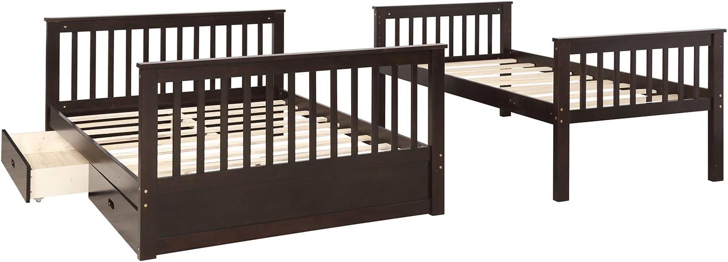Harper & Bright Designs Twin Over Full Bunk Bed with Drawers and Ladder, Espresso