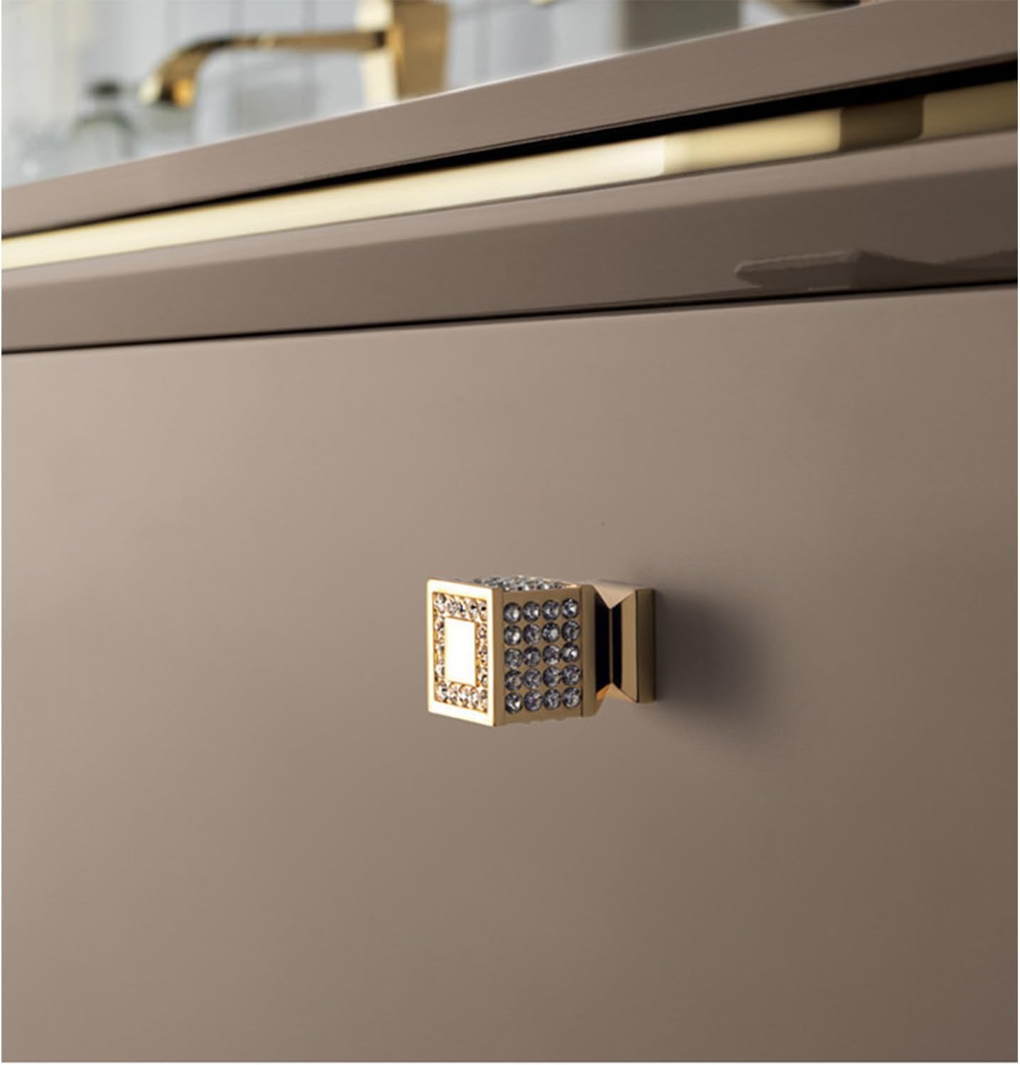 4PCS Crystal Drawer Knobs, Rhinestone Drawer Handle Gold Drawers Pull Silver Cabinet Handle Rhinestone Cabinet Pull Diamond Square Cabinet Knobs Cylinder Dresser Handle Pull (Gold Square)