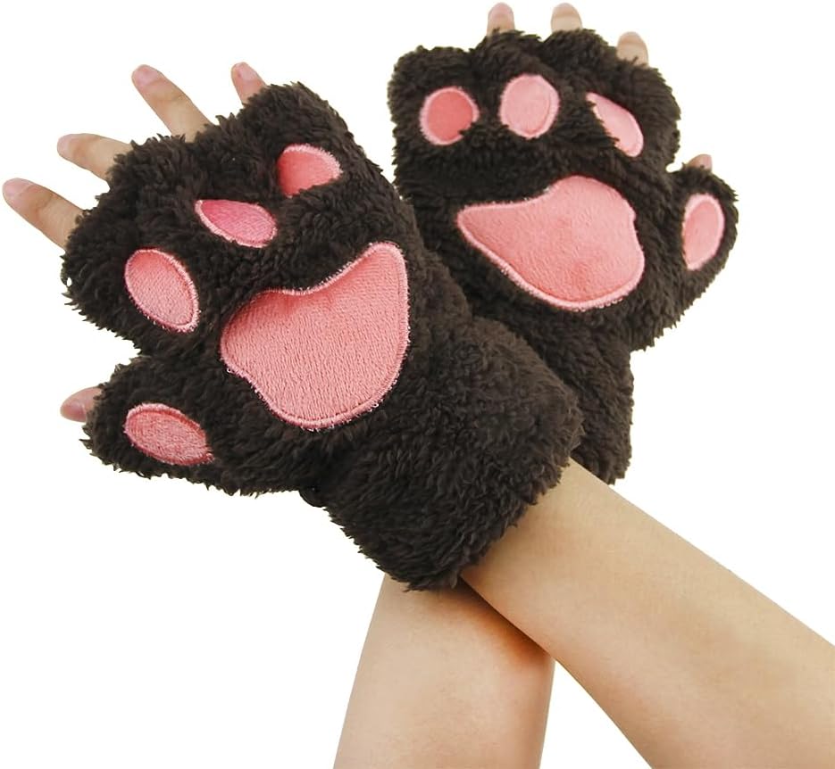 Halloween Costume Claw Gloves Half Finger Wolf Bear Cat Paw Gloves Faux Fur Mittens Masquerade Cosplay Prop Handwear