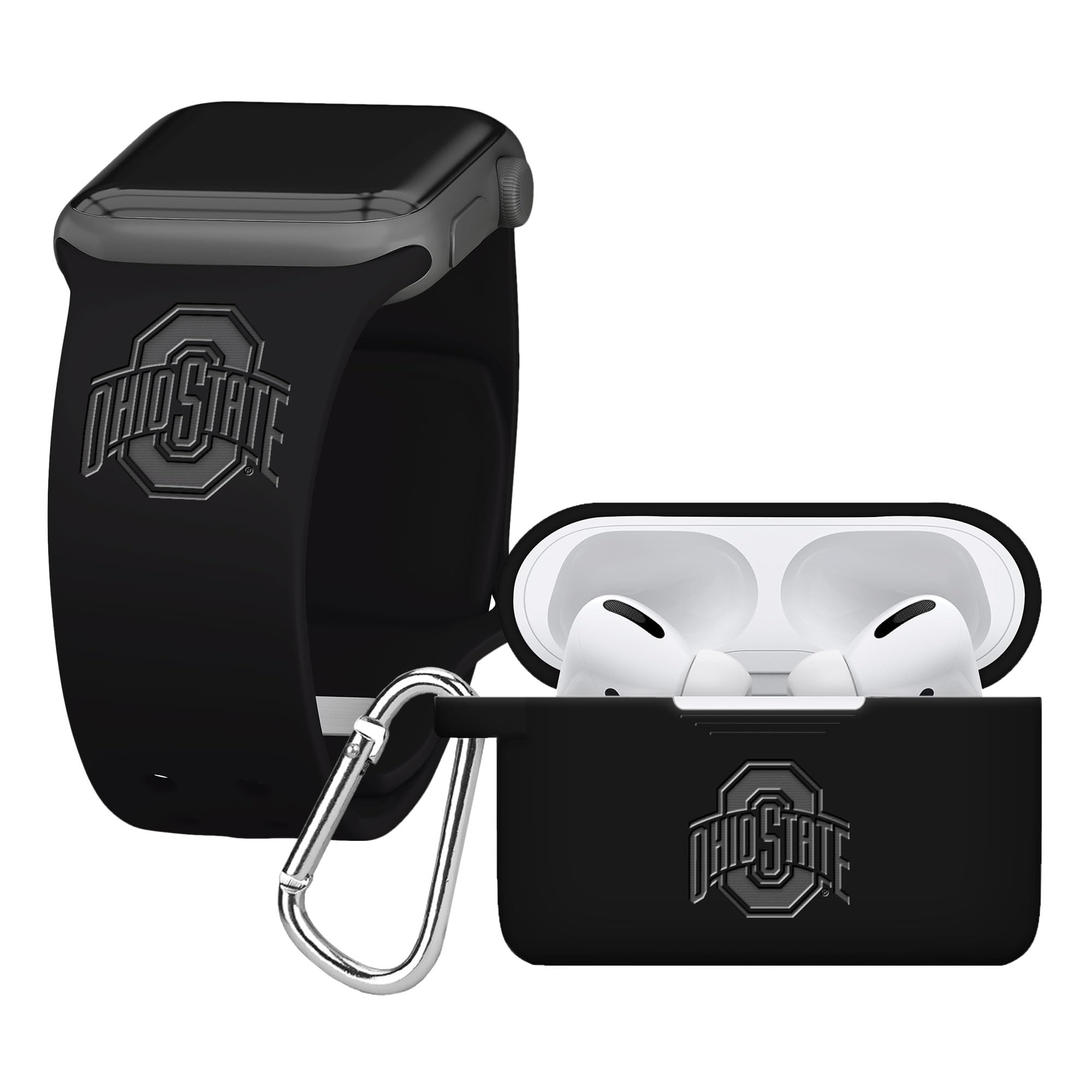 AFFINITY BANDS Ohio State Buckeyes Engraved Silicone Combo Package Compatible with Apple Watch and AirPods Pro (38/40/41mm (42mm Series 11) Black)