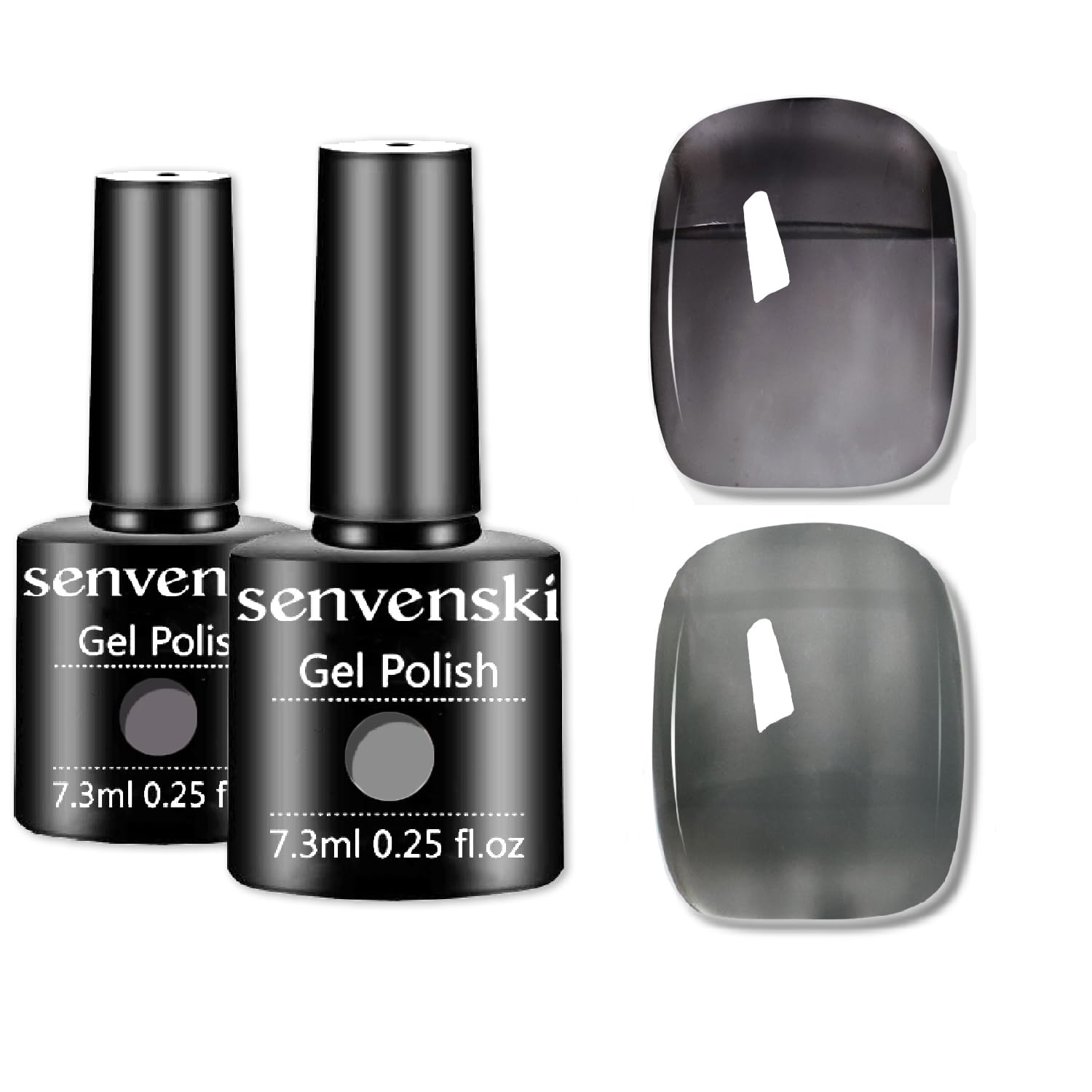 Senvenski Jelly Black Gel Nail Polish Kit - Clear Grey Charcoal Translucent Colours with Milky Sheer Finish | Vegan UV/LED Nail Art Kit Gift for Women Manicure Salon DIY(CS2-008)