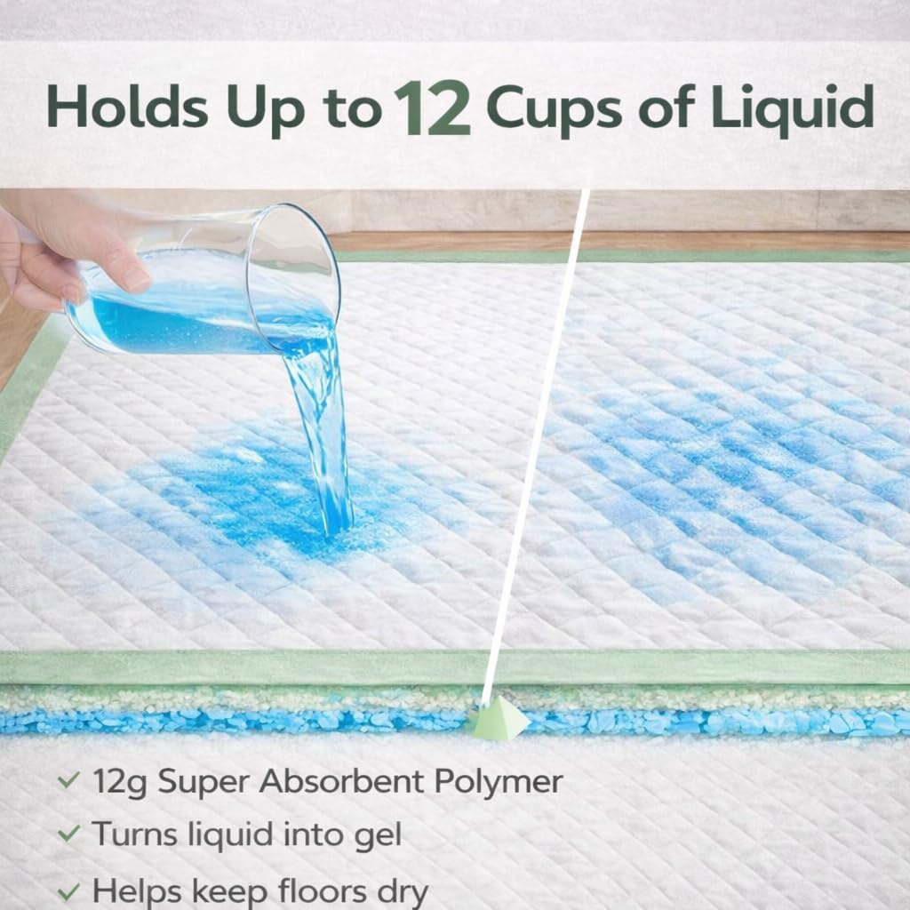 Gimars 4XL 36"x36" Thicken Heavy Absorbency Dog Pad Extra Large- Jumbo Disposable Polymer Quick Dry No Leaking Pee Pads for Dogs, Cats, Rabbits Pets 30 Counts-Green