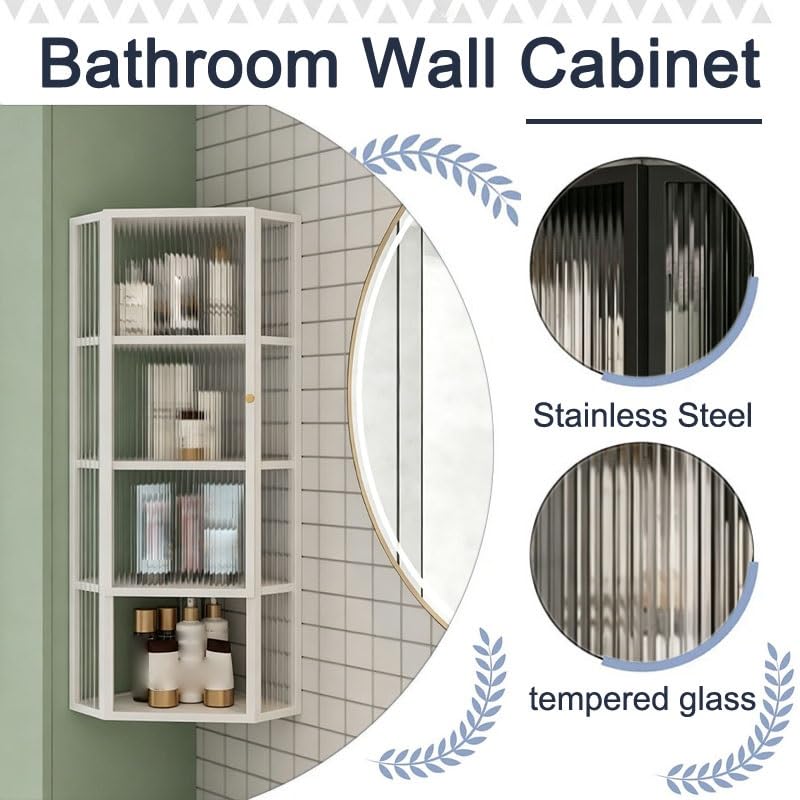 Armadietto angolare in acciaio inox, moderno contenitore a parete con 2 ante, design salvaspazio per cucina e bagno, 35 x 35 x 89,9 cm, resistente ed elegante