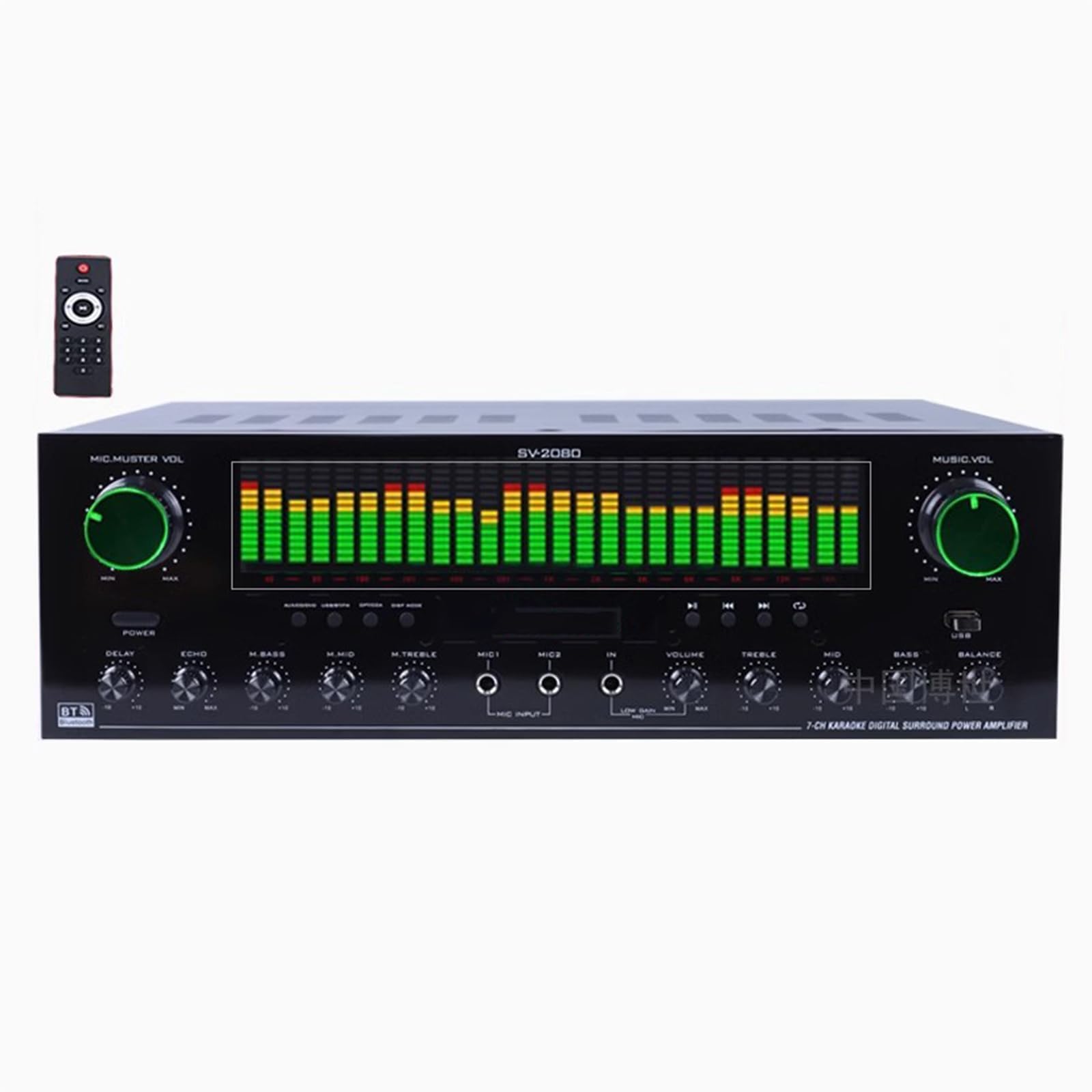 KEhtu Amplificatore Stereo Bluetooth a 7 Canali, Ricevitore Audio Surround Subwoofer, con Display dello Spettro Musicale, Telecomando, USB/SD/RCA/Mic/in, per Altoparlante Home Theater