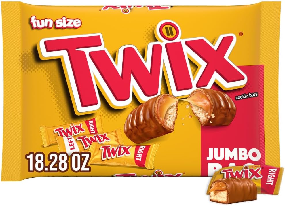 TWIX Fun Size Caramel Cookie Milk Chocolate Candy Bars Individually Wrapped Party Candy Chocolate Bars, 18.28 Oz Jumbo Bulk Bag