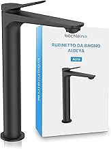 Bächlein Aldeya Alto Bathroom Mixer Tap in Modern Design, Extra Tall Single Lever Basin Mixer Tap for Countertop Basin with Mounting Set, Matt Black Bathroom Faucet