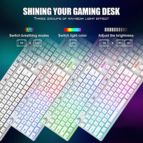 Image of RedThunder K10 Wireless Gaming Keyboard and Mouse Combo, LED Backlit Rechargeable 3800mAh Battery, Mechanical Feel Anti-ghosting Keyboard + 7D 3200DPI Mice for PC Gamer (White)