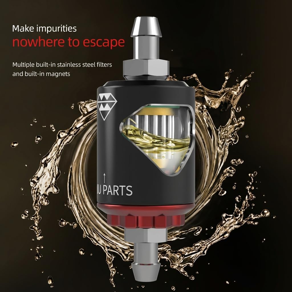 1/4 inch Fuel Filter Kit, Universal 1/4" Metal Gasoline Inline Fuel Filters 8mm with Clear View Glass for Motorcycle ATV Dirt bike Classic bikes and Small Engines