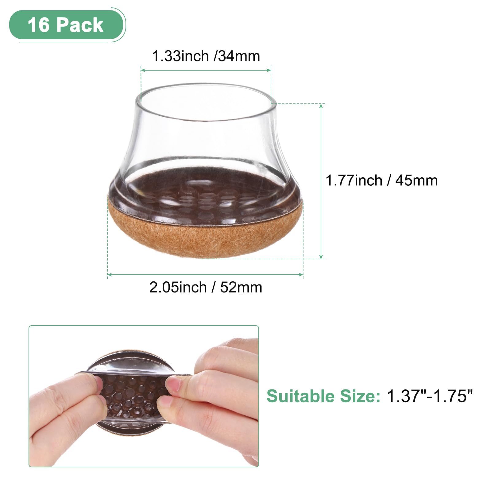 Uxcell 8-Pack Chair Leg Floor Protectors, 0.55"-0.75" Silicone Cups Square Felt Furniture Pads For Hardwood Floors Tile Floors Chair Leg Covers - View #4