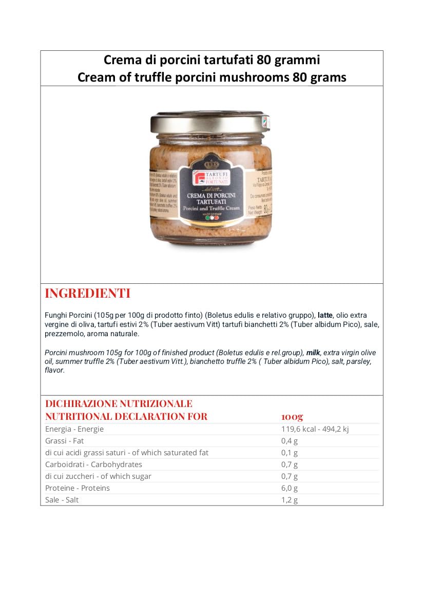 Crema de porcini trufadas con trufa de verano y trufa blanca tarro de 80 gramos