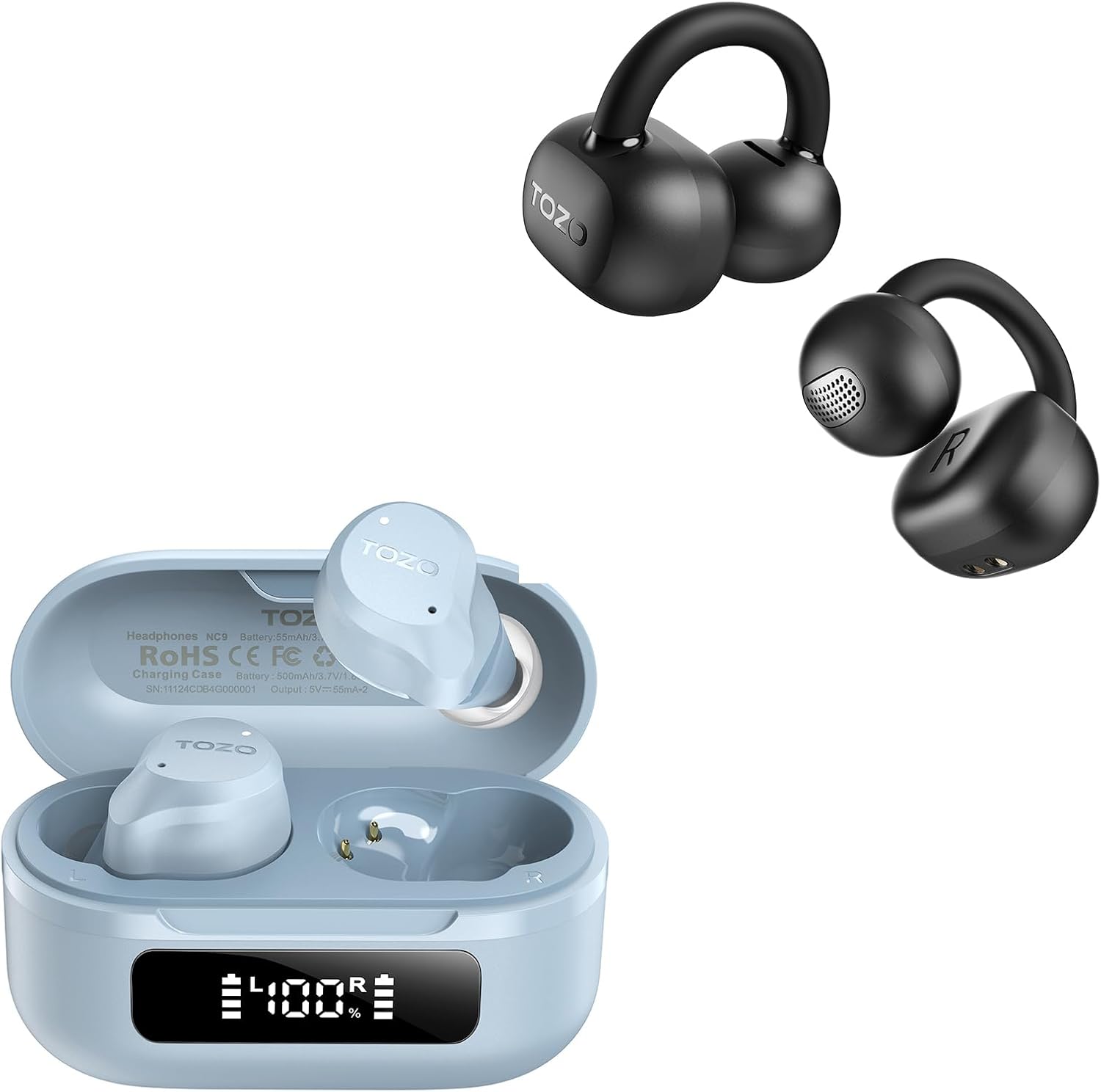 TOZO NC9 Earbuds with OpenEarRing Open Ear Headphones