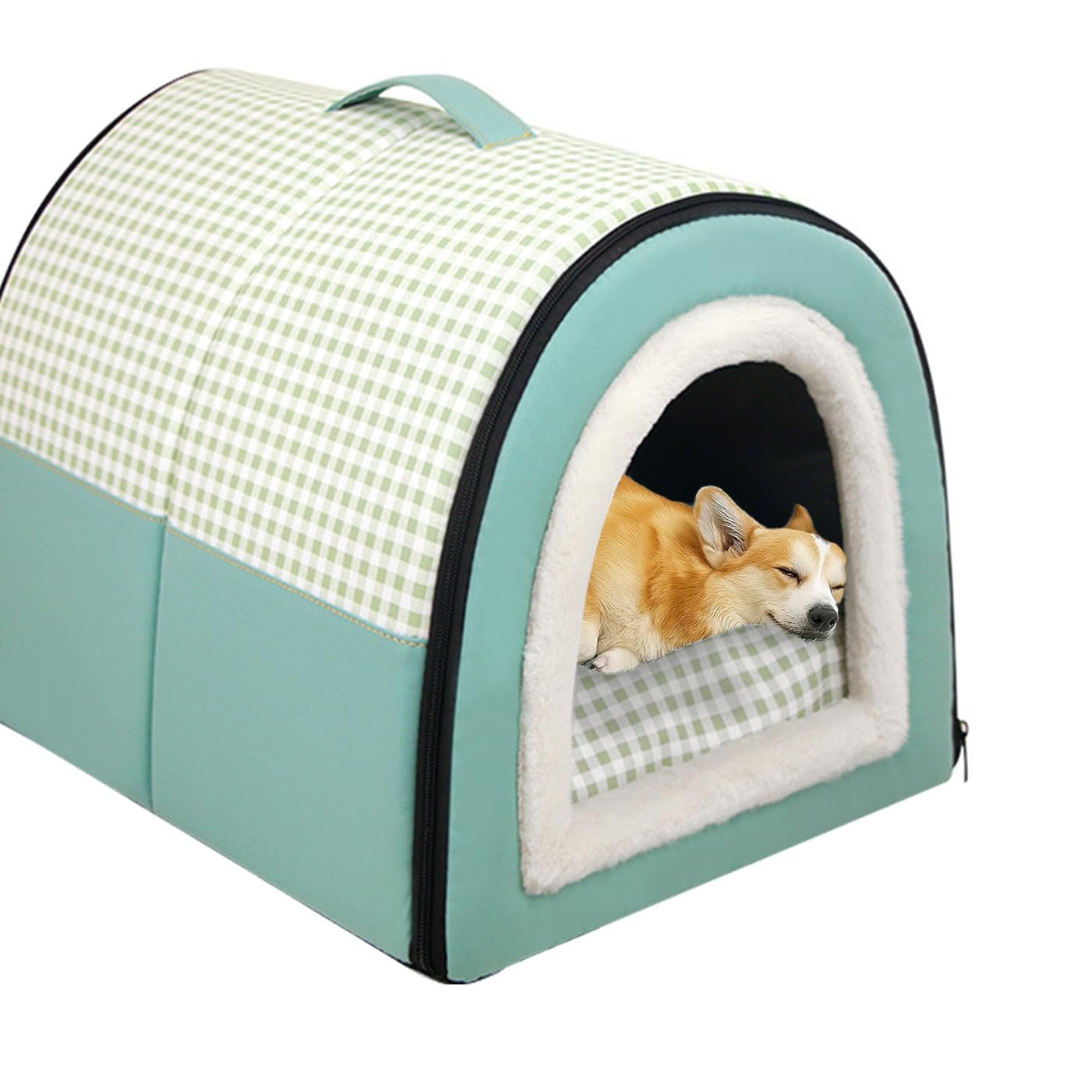 Large Dog House 2 in 1 Dog Bed Waterproof XL,Washable Pet Cat Calming Beds Anti Anxiety Soft Plaid Indoor Non-Slip Warm Pet Cave House Kennel for Medium Dogs Cats (Blue,XL-70x55x45CM)