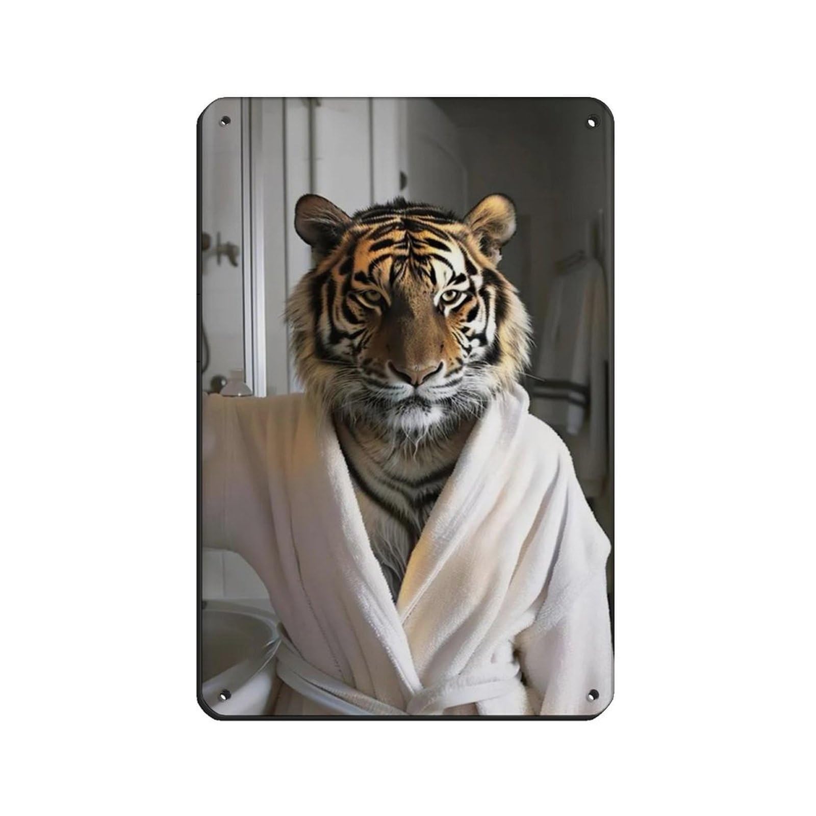 Funny Tiger in Bathrobe, Bathroom Art Tin Sign Vintage Metal Pub Club Cafe Bar Home Wall Art Decoration Poster Retro 8x12inch(20x30cm)