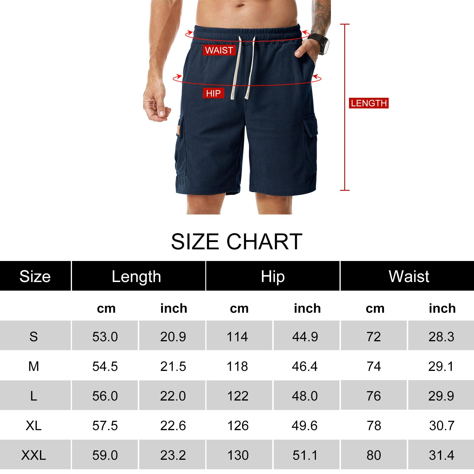 Pantaloncini Cargo Uomo Shorts Estivi con Tasche Velluto a Coste Casual Pantaloni Corti Coulisse Vita Elasticizzata
