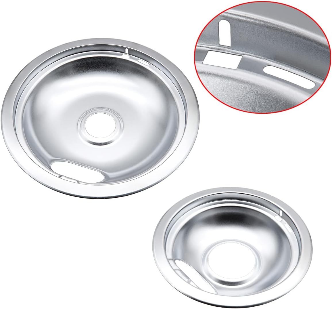 WB32X106 and WB32X107 Chrome Drip Pans by SupHomie - Compatible with GE, Hotpoint Electric Range Stove - Includes 1 8-Inch and 3 6-Inch Pans, 4 Pack