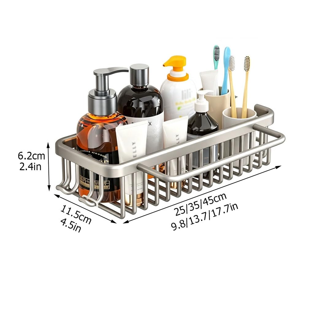 Duschablage Ohne Bohren, Wandkorb Wandregal Bohrfreie, Multifunktionale Badezimmer Organizer mit Haken, Platzsparende Ablage Bad für Badezimmer,B45cm