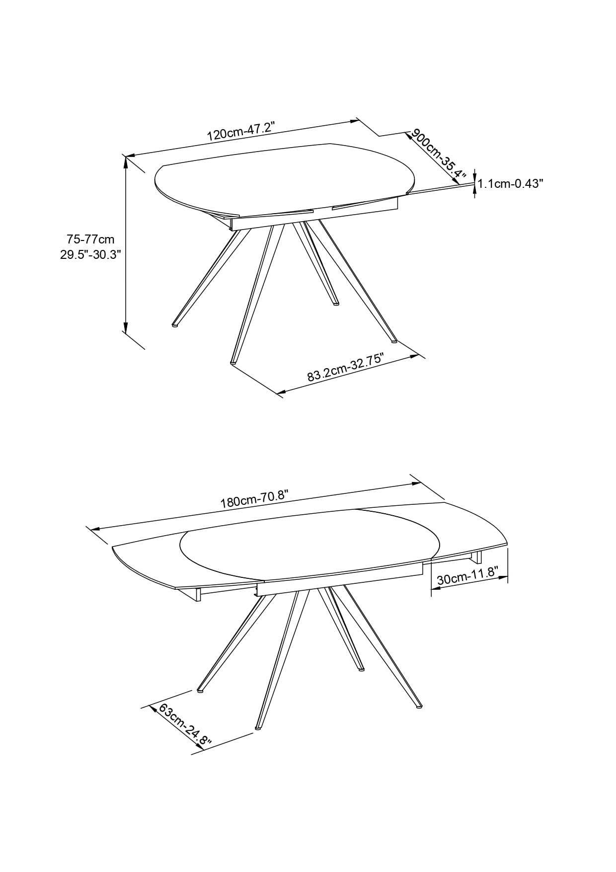 PAZZO DESIGN Lavinia Table extensible rotative, plateau en céramique noire avec veines blanches/gris clair, pieds noirs, cuisine, salon, céramique, 120 x 90 x h77 cm - id_2297