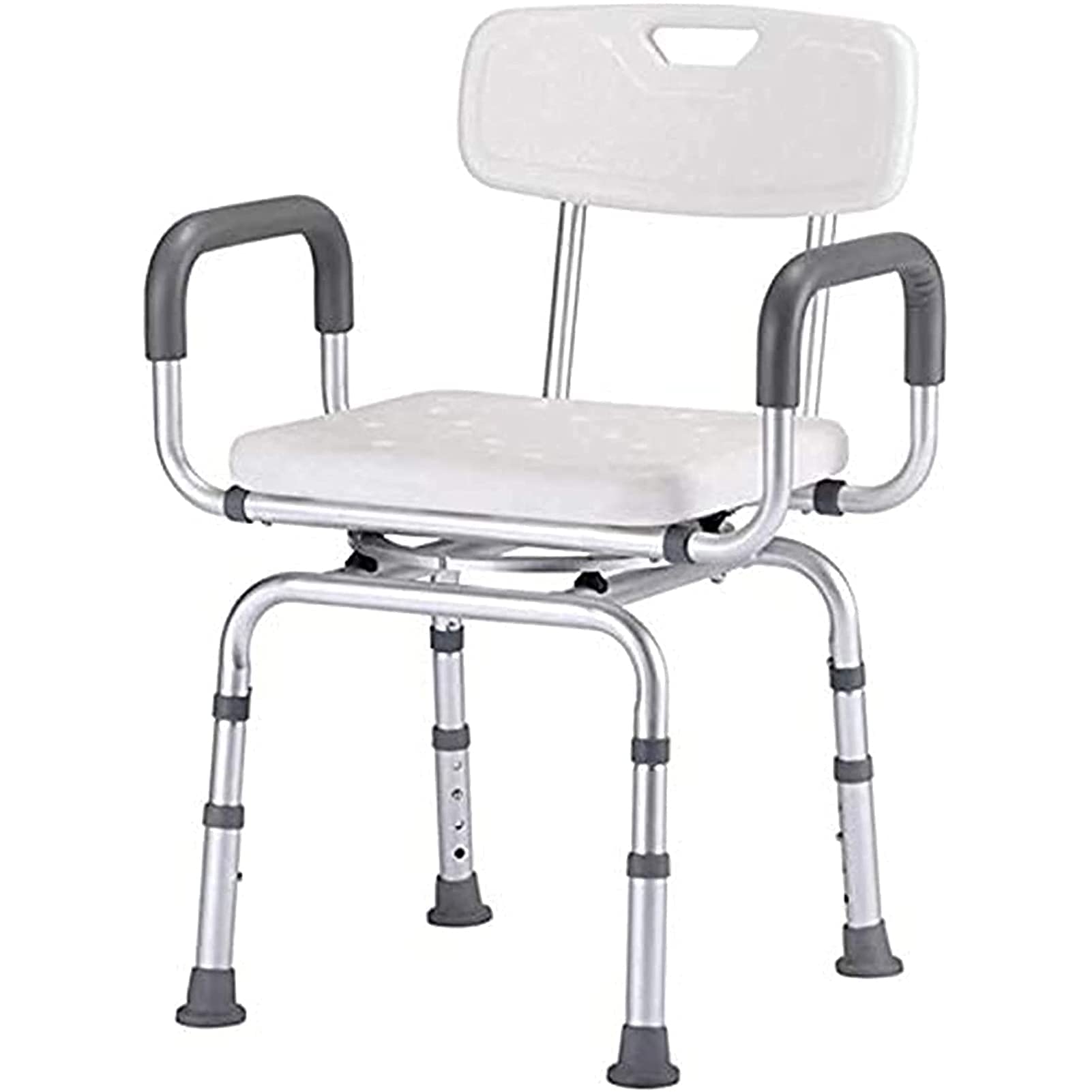 Asiento de Ducha, Banco de Transferencia de Asiento Silla Resistente, Taburete de Ducha con Asiento Giratorio Bañera Silla elevadora de Ducha y apoyabrazos Respaldo Ajustable en 4