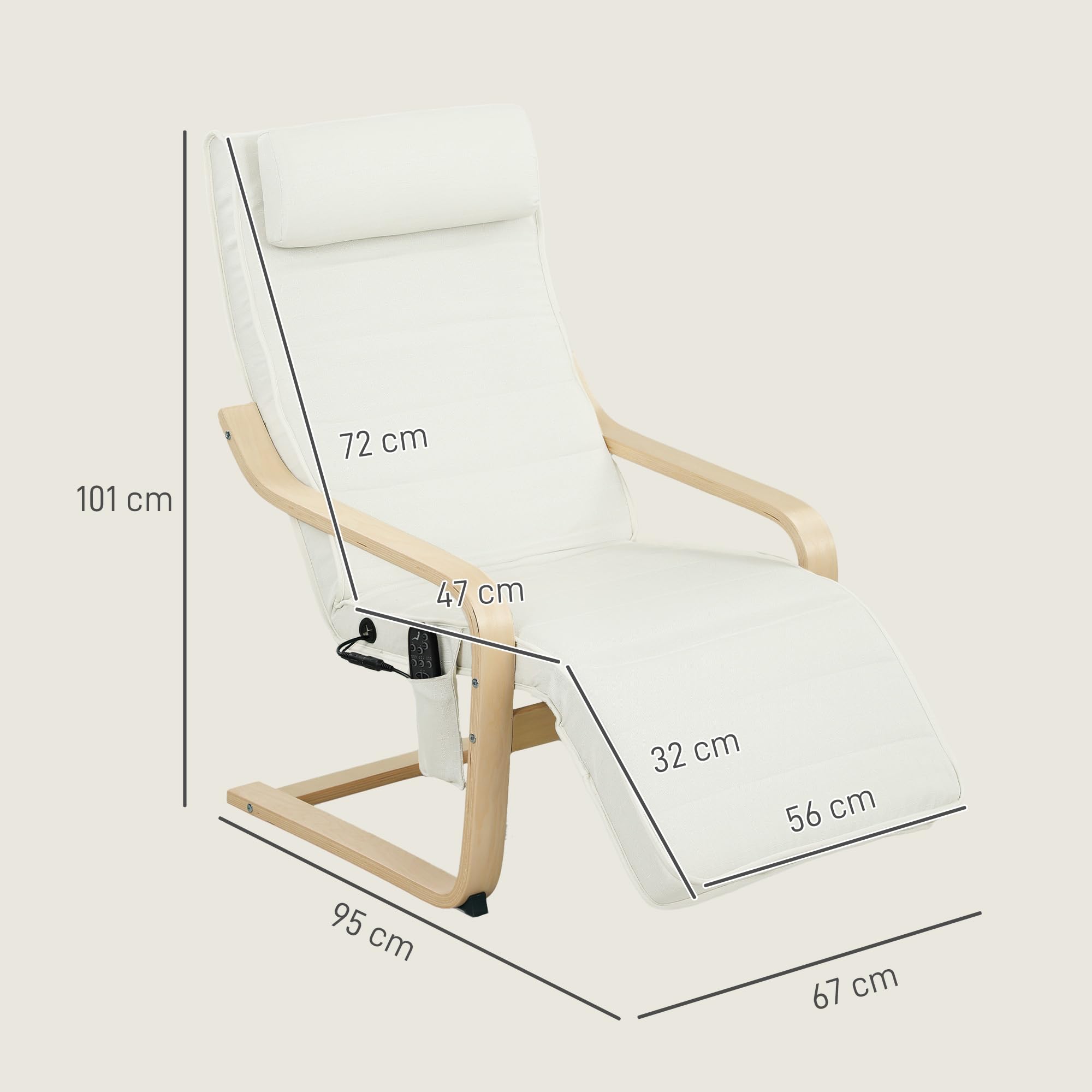 HOMCOM Fauteuil de Salon, Fauteuil Relax massant et Chauffant avec Dossier Haut, Appui-tête, Repose-Pieds réglable, télécommande et Poche latérale, Tissu Aspect Lin, pour Chambre Salon, crème