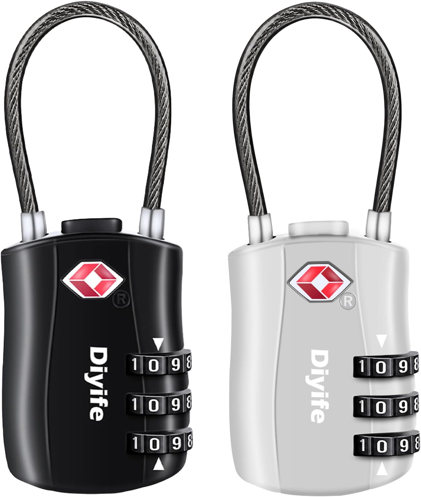 Diyife TSA Approved Luggage Locks with Flexible Steel Cable, Easy to Set up