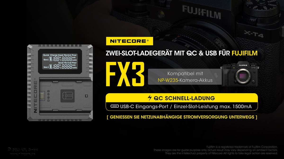 Nitecore FX3 Fujifilm W235 Hour Dual Slot Battery Ładowarka USB