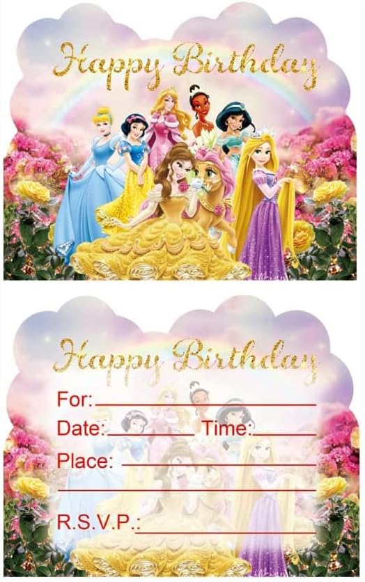 Miniatura 1 de 20 invitaciones de cumpleaños de princesa, invitaciones de fiesta de princesa, suministros de decoración (invitaciones, 20 unidades)