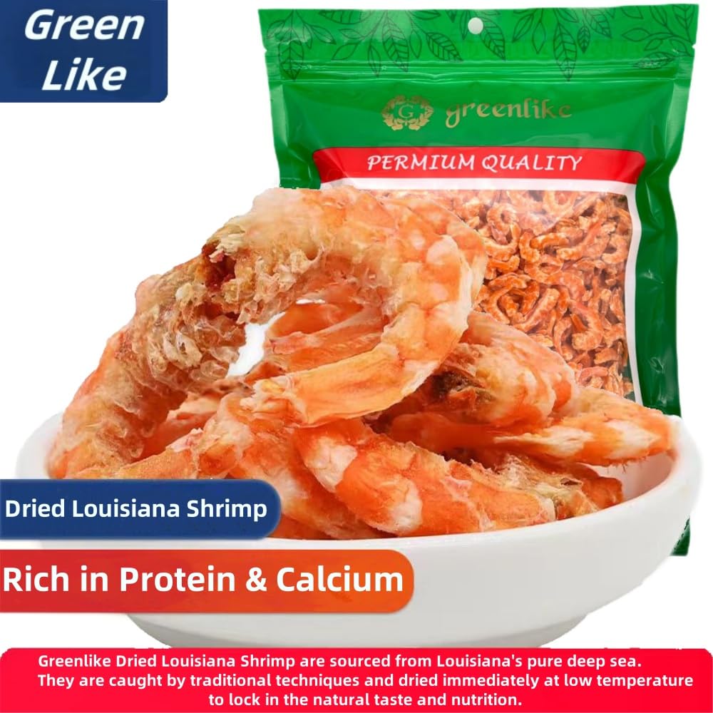 Greenlike Premium Dried Louisiana Shrimp 6oz - Approx. 280 Pieces,, Wild-Caught Shrimps, Rich in Protein & Calcium, Dehydrated Shrimp for Seafood Salad, Soups, Snacks, Ramen Toppings, Non-GMO, MSG-Free